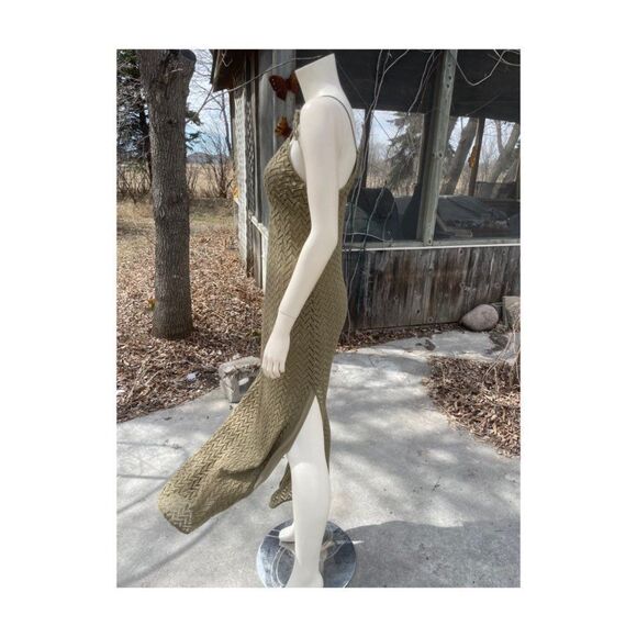 Guess Los Angeles Chevron Knit Maxi Slip Dress Green Sz S - Picture 3 of 13